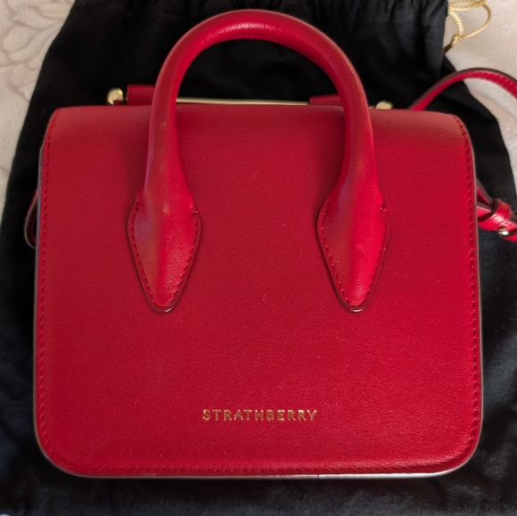 [Strathberry] Authentic Ruby Red Nano Tote Gold Hardware with Leather Strap - Picture 3 of 15